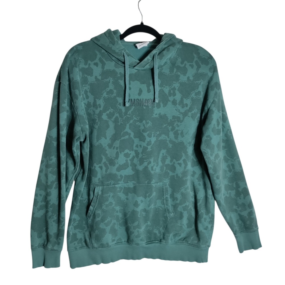 Gymshark Womens Teal Camo Pullover Hoodie Sweatshirt GLPO5791 Green Size M